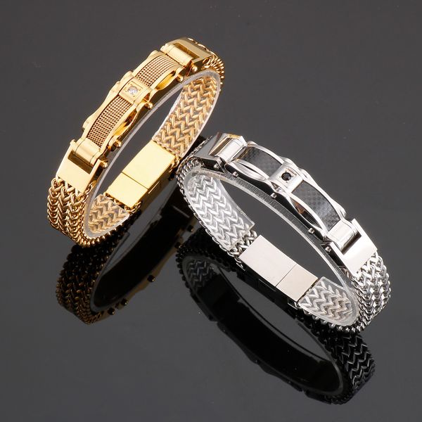 Charme Armbänder Gold Farbe Edelstahl Link Kette Mesh Armbänder Für männer Metall Armband Männliche Charme Schmuck Zubehör 230907