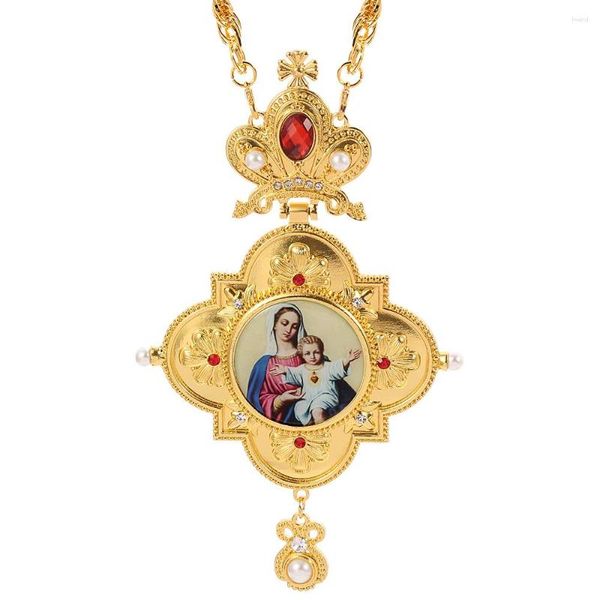 Anhänger Halsketten Jungfrau Maria Jesus Brustkreuz Orthodoxes Kruzifix Lange Anhänger Gold Religiöser Pastor Gebetsschmuck