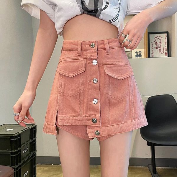 Pantaloncini da donna Mini Gonna Jean Donna coreana Denim con abbigliamento casual da donna rosa blu a vita alta
