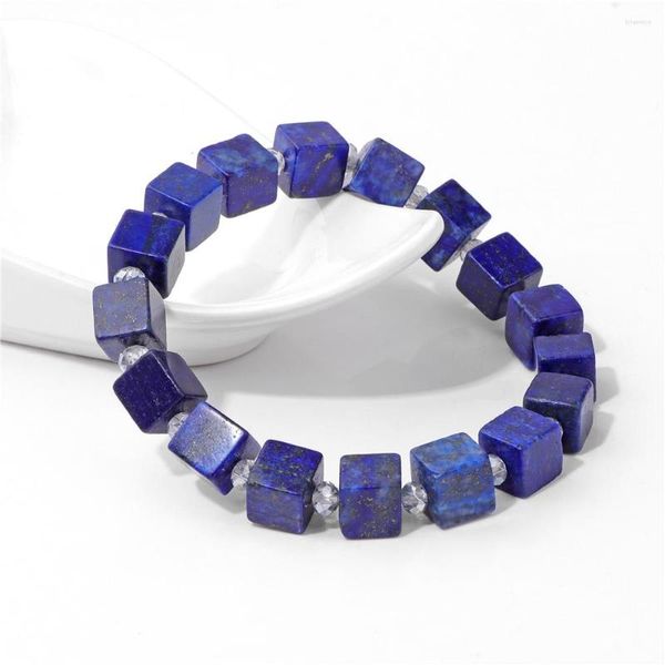 Strand natural quadrado pedra contas bracleet 8mm azul lápis-lazúli ágata turquesa para mulheres masculino jóias accessries