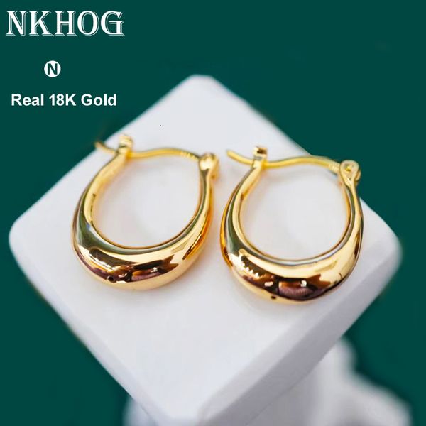 Hoop Huggie NKHOG Real 18k Brincos de argola de ouro para mulheres Pure AU750 Trendy U-forma Luxo Vintage Acessórios de orelha Lady Fine Jewelry Gift 230907
