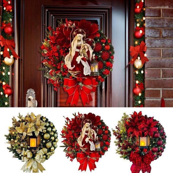 Flores decorativas sem fio led grinalda com plantas de flores artificiais para o natal ornamento sazonal decoração porta da frente