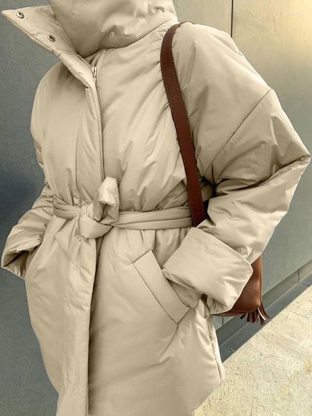 Trench da donna Cappotto invernale moda kaki spesso per donna con cintura 2023 Colletto alla coreana casual Parka corto verde militare di alta qualità