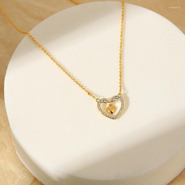 Pingente colares mulheres elegante coração moldura zircon banhado a ouro jóias de cobre clavícula corrente meninas amor data aniversário colar presentes