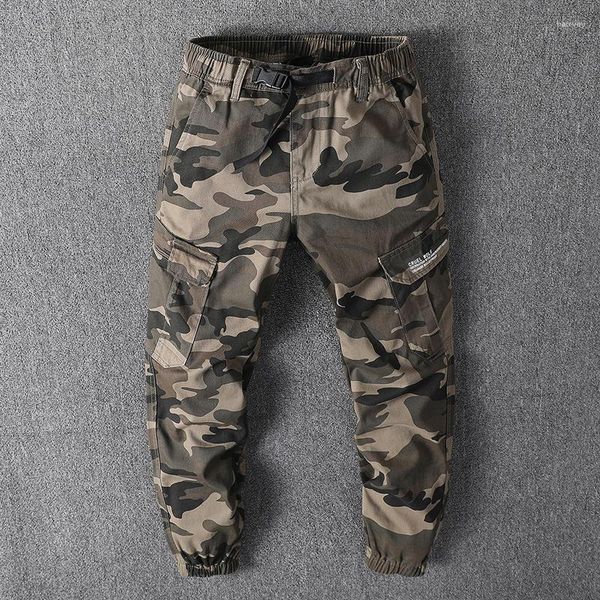 Calças masculinas outono casual estilo militar camuflagem tática algodão multi bolsos carga caminhada/caça