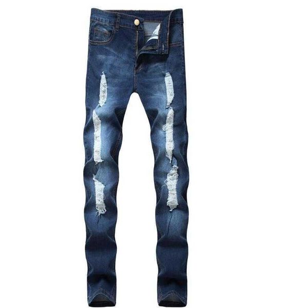 Novo hip hop masculino jeans casual angustiado magro denim calças da motocicleta motociclista rock rasgado homme227f