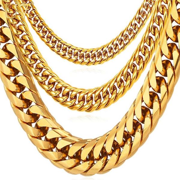 Цепи U7 ожерелья для мужчин Майами кубинское звено Золотая цепочка ювелирные изделия в стиле хип-хоп длинное толстое массивное ожерелье из нержавеющей стали в подарок N453204A