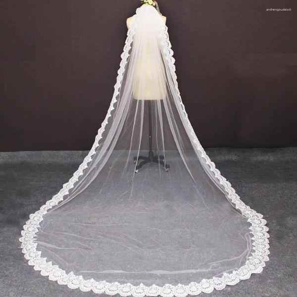 Véus nupciais chegada 3 metros longo véu de casamento de renda com pente tule macio 3m branco marfim voile mariage acessórios de noiva