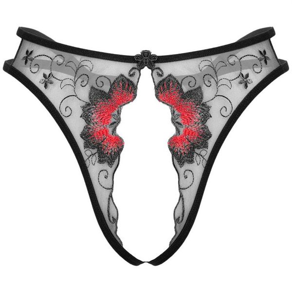 Pizzo con apertura sul cavallo Perizoma Lingerie Intimo erotico Donna Maglia perizoma trasparente Vita bassa Mutandine senza cavallo G-string ricamato W228K