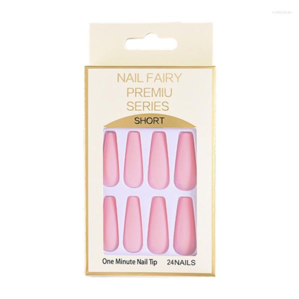 Falsas unhas estilo doce wearable ballet pálido rosa fosco cobertura completa dicas de unhas imprensa em 24pcs longo caixão