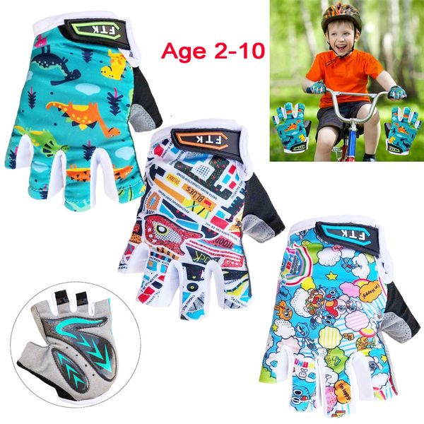 Luvas esportivas coloridas respiráveis crianças meio dedo gel ciclismo ciclismo luva sem dedos par para meninos meninas idade 2 11 230907