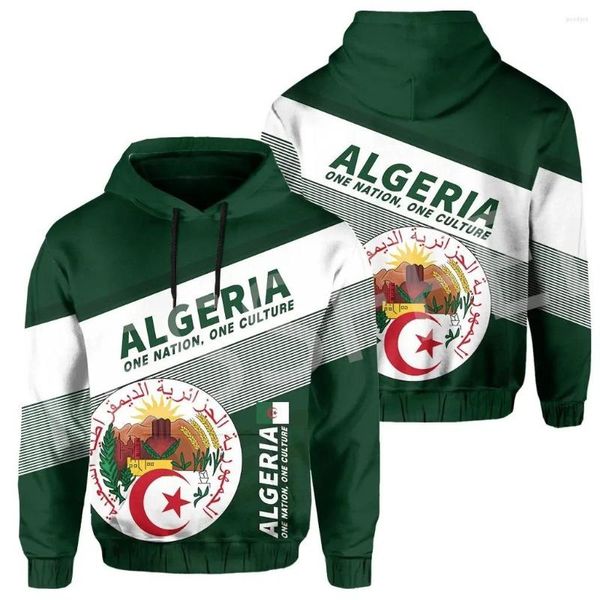 Herren Hoodies Mode Afrika Land Algerien Flagge Tattoo Retro Trainingsanzug 3DPrint Harajuku Casual Streetwear Pullover Lustige Jacke L