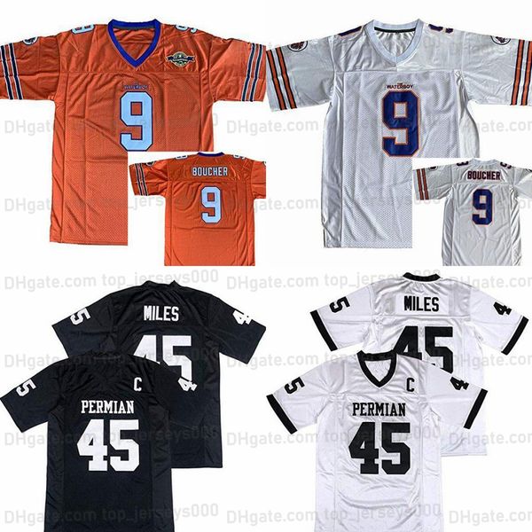 Adam Sandler 9 Bobby Boucher Camisa de futebol The Waterboy Mud Dogs Bourbon Bowl Patch Boobie Miles 45 Permian Movie 13 Willie Beame 3 Joe Montana Camisas todas costuradas