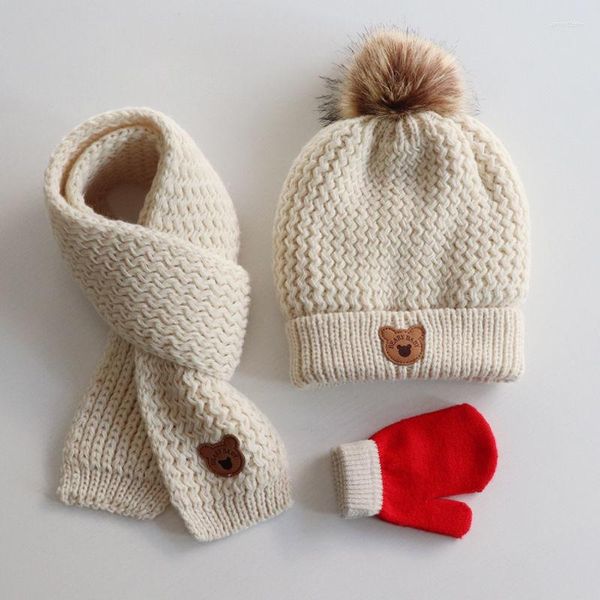 Berretti Cappello e sciarpa per bambini Autunno Inverno Ragazzi Ragazze Set per bambini caldi in lana lavorata a maglia