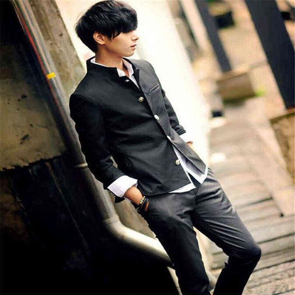 Masculino preto fino túnica jaqueta único breasted blazer uniforme escolar japonês casaco universitário 211111290a