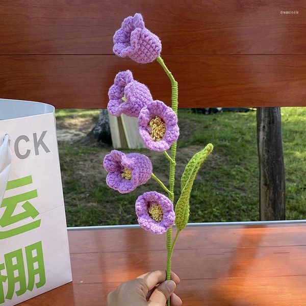 Flores decorativas mão-malha buquê sino orquídea flor crochê ramo artificial decoração de casamento professor presente ano
