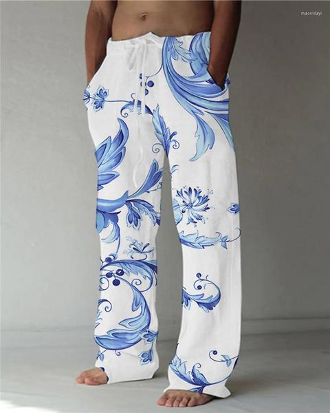 Pantaloni da uomo Primavera Vernice Fiore Stampato in 3D Pantaloni d'arte casual Pantaloni larghi Tasche per pantaloni con coulisse Vita elastica Comfort Yoga