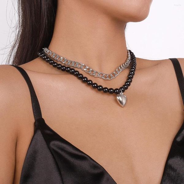 Ожерелья с подвесками в стиле панк, двухслойная цепочка, модные ювелирные аксессуары, сердце из бисера для женщин