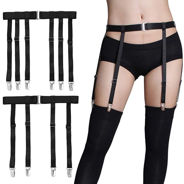 Suspensórios Preto Simplicidade Sexy Garter Belt para Mulheres Coxa Alta Meias Ajustável Elastic Leg Sock Suspensórios Cinto Metal Clips 230907