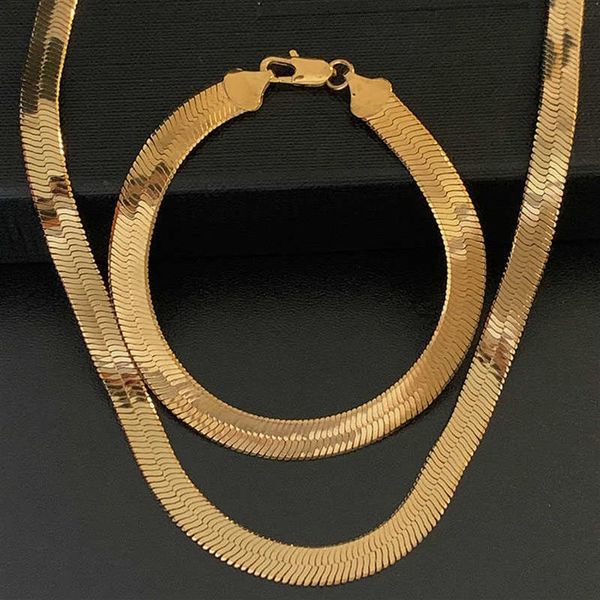 3 4 5 7 mm breite flache Fischgräten-Halskette für Männer, Schlangenknochen-Kette, Halsreifen, 18 Karat Gold gefüllt, Vintage-Miami-Schmuck283N
