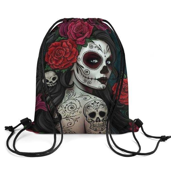 Sacs de rangement Jour des morts Floral Skl Goth DString Sac à dos Durable Cinch Sac String Sackpack pour Gym Shop Sport Yoga Drop Livraison Otgsr