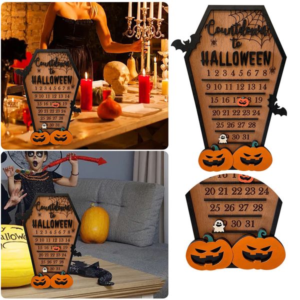 Holz-Halloween-Dekoration, Halloween-Countdown-Kürbis-Fledermaus-Holzornament