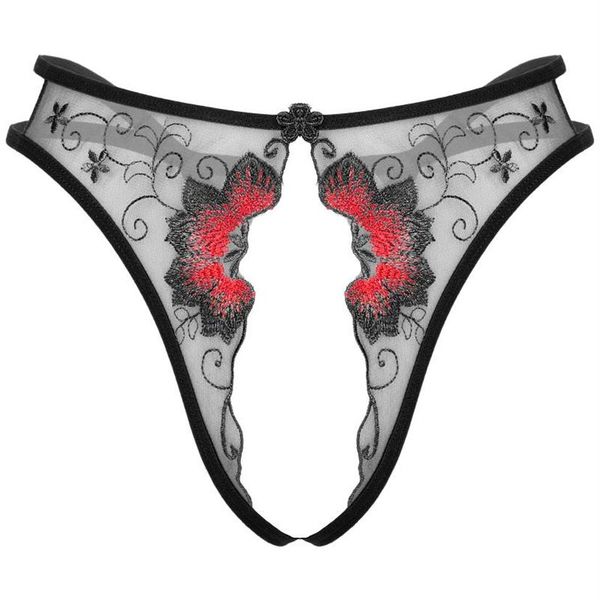 Renda aberta virilha tanga lingerie erótica roupa interior feminina malha transparente tangas cintura baixa crotchless calcinha bordada g-string w202x
