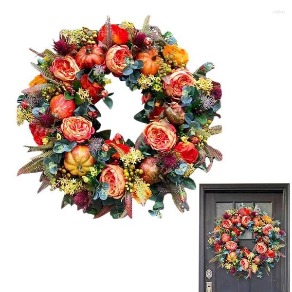 Flores decorativas grinalda de ação de graças diy falso pendurado festival grinaldas de abóbora para porta da frente decoração casa natal decorações de halloween