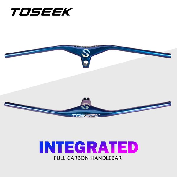 Componentes de guidão de bicicleta TOSEEK Carbono MTB Guiador integrado e haste 17 graus garfo 28,6 mm para peças de bicicleta de montanha Dazzle Blue 230907