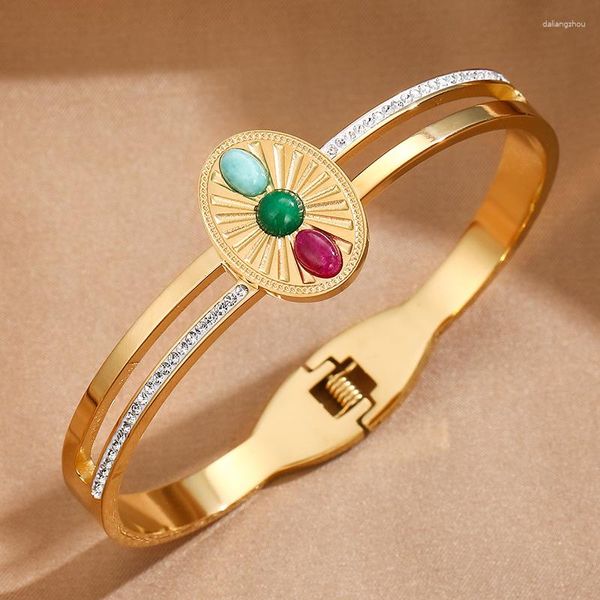 Braccialetti con intarsio in pietra smaltata con strass in acciaio inossidabile 316L braccialetti per donna gioielli impermeabili da polso color oro