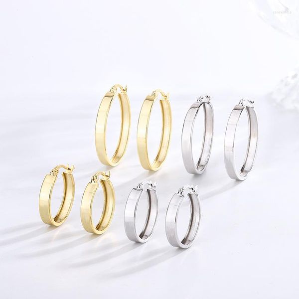 Серьги-гвоздики из стерлингового серебра S925, широкое кольцо, большое кольцо с пряжкой для ушей, женские универсальные базовые круглые серьги-гвоздики по индивидуальному заказу