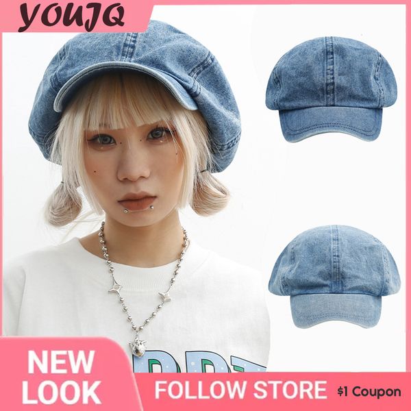 Berets Y2K Tamanho Grande Mulheres Menina Boinas Chapéu Gótico Punk Denim Boina Chapéus Senhoras Rua Cool Hip Hop Rock Beret Caps Gorra 230907