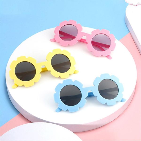 Модные солнцезащитные очки с цветами для девочек и мальчиков, детские солнцезащитные очки в круглой оправе с цветочным узором, детские пляжные солнцезащитные очки UV400 A8862282B