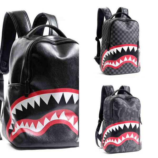 Mochila estilo masculino designer schoolbag viagem bolsa moda treliça mulheres mochilas estudante grande capacidade tubarão saco rua homem bookbag 221012