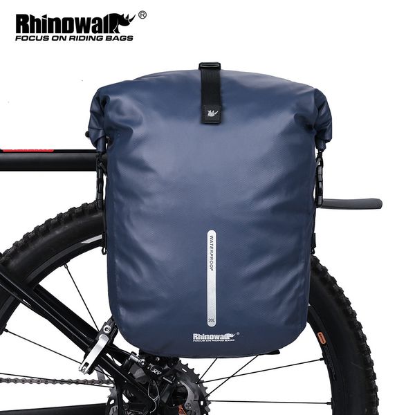 Borse laterali Borse Rhinowalk Borsa da bicicletta Borsa laterale impermeabile per bici 20L Portapacchi posteriore multifunzionale Blu Nero Viaggio in bicicletta 230907