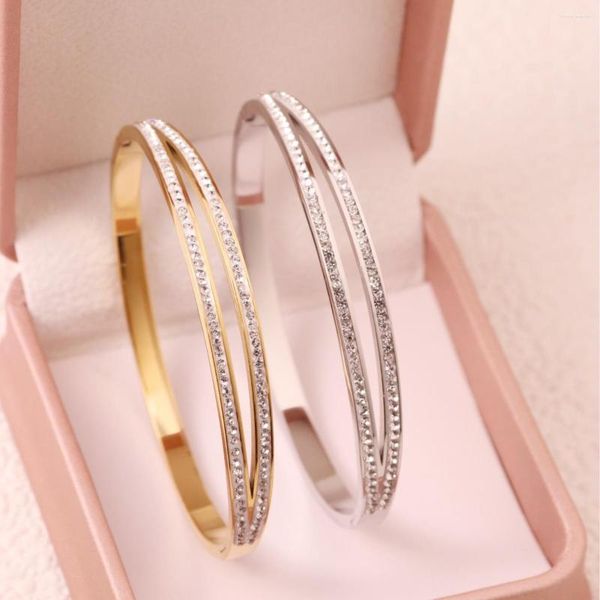 Pulseira de luxo com diamantes incrustados de dupla fileira de zircão pulseira feminina simples moda diária