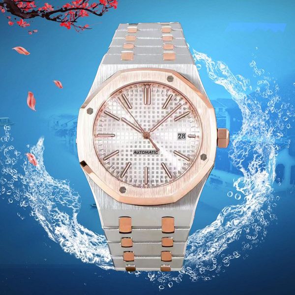 Relógios de alta qualidade AAA Trabalhando Automático 8215 Movimento Data Homens Relógios Luxo Moda Mens Full Steel Band Quartz Movimento Relógio Ouro Prata Lazer Relógio de Pulso