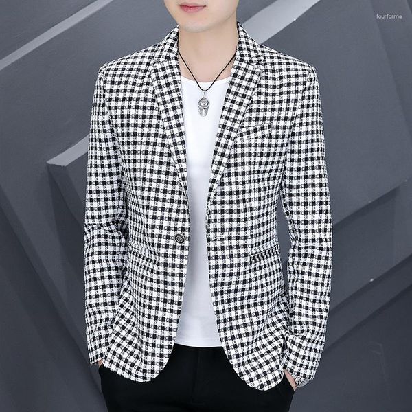 Herrenanzüge 2023 Frühling Check Blazer Männer Slim Fit Koreanische Freizeitanzug Jacke Hochzeit Soziale Streetwear Kleid Mäntel Blazer Masculino