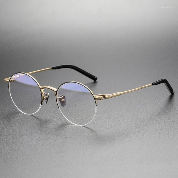 Оправы для солнцезащитных очков 2023 года, винтажная круглая золотая оправа для очков для мужчин и женщин, сверхлегкие титановые очки для близорукости ручной работы S-185t