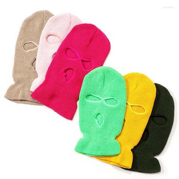 Berets Damen Beanie Mütze Lange elastische Strickmütze Individuelles Logo Dicke warme Spieltaktik 3 Löcher Winter für Erwachsene Frauen