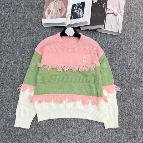 Maglioni firmati Maglione donna Moda Pullover Top lavorato a maglia Colori vivaci Contrasto Frange arricciate Girocollo Maglione ampio Autunno Maglioni lavorati a maglia Donna