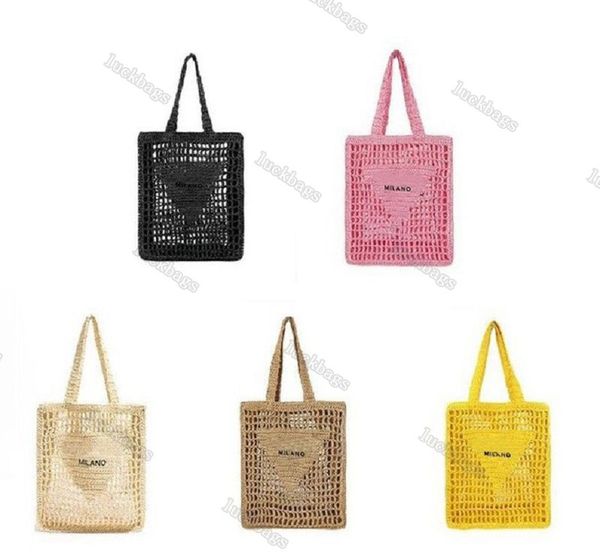 Designer de luxo saco designer mulheres bolsa de ombro marcas letras ocas ráfia palha tote papel tecido verão moda feminina bolsa tricô praia totes designer saco