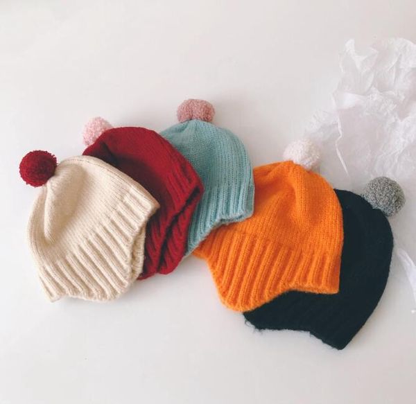 Gorros de lana para niños, gorros de hilo de punto de ganchillo para bebé, orejeras, gorro decorativo superior, gorros para bebé recién nacido, gorros cálidos de invierno