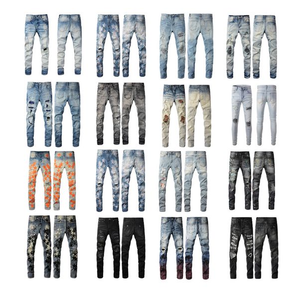 Jeans Mens Roxo Designer Jeans Designers Miris Stack Pant Jeans Homem Moda Mans Calças Skinny Angustiado Rasgado Motociclista Slim Straight Denim para Homens Imprimir Mulheres Exército