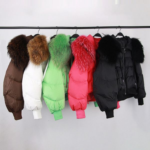 Kadınlar kürk sahte kürk gerçek rakun kürk büyük yaka ceket Korean moda gevşek kış kadınlar% 90 ördek aşağı ceket doğal kalın sıcak sokak kıyafeti 230908