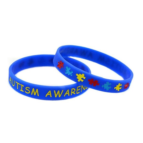 50 peças pulseira de borracha de silicone para conscientização do autismo gravada e preenchida em cores quebra-cabeça logotipo tamanho adulto 5 cores 7767795278b
