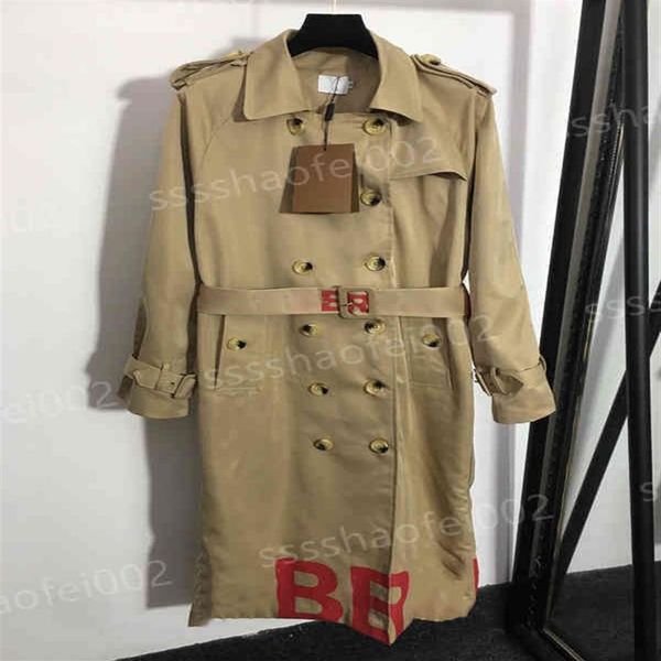 Trench Coat Designer Jacket Luxury Cappotti da donna Bbr Red Letter Logo Stampa Slim Long Giacche autunnali e invernali Fodera con classico P223h