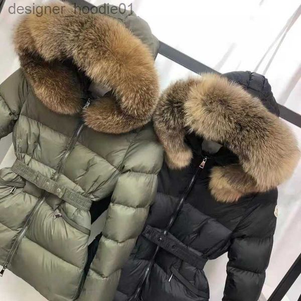 Piumino da donna Piumino da donna squisito Maya Giacca invernale Cappotto Collo in vero procione Caldo parka alla moda con cintura Cappotto imbottito da donna Cappotto con tasca grande Scan L23