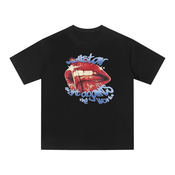 Cartoon Girls Red Lips Print Designer T-shirt da uomo Hellstar High Street Fashion Brand New Loose Fit T-shirt in puro cotone a maniche corte da uomo e da donna