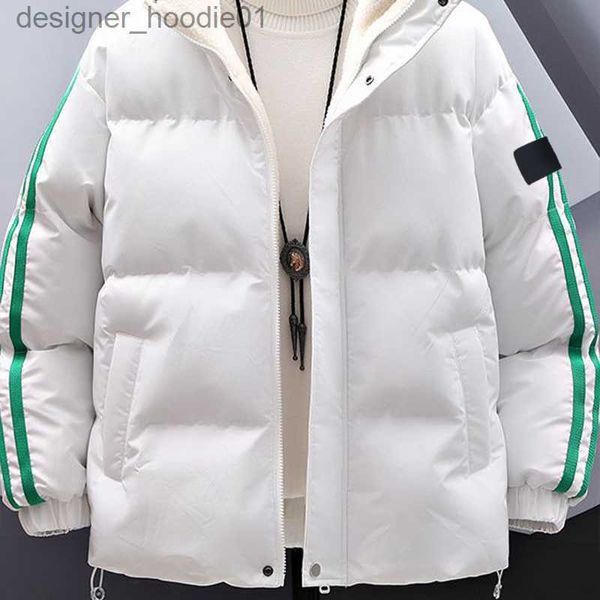 Mulheres Down Parkas Moda algodão acolchoado casaco masculino novo simples japonês fresco três listras grossas com capuz algodão acolchoado jaqueta amantes casual gola quente casaco